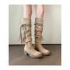 Egyptian Boots~ Tassel Coarse Heel Medium Tall Boots Western Cowboy Boots Women's Pile Boots