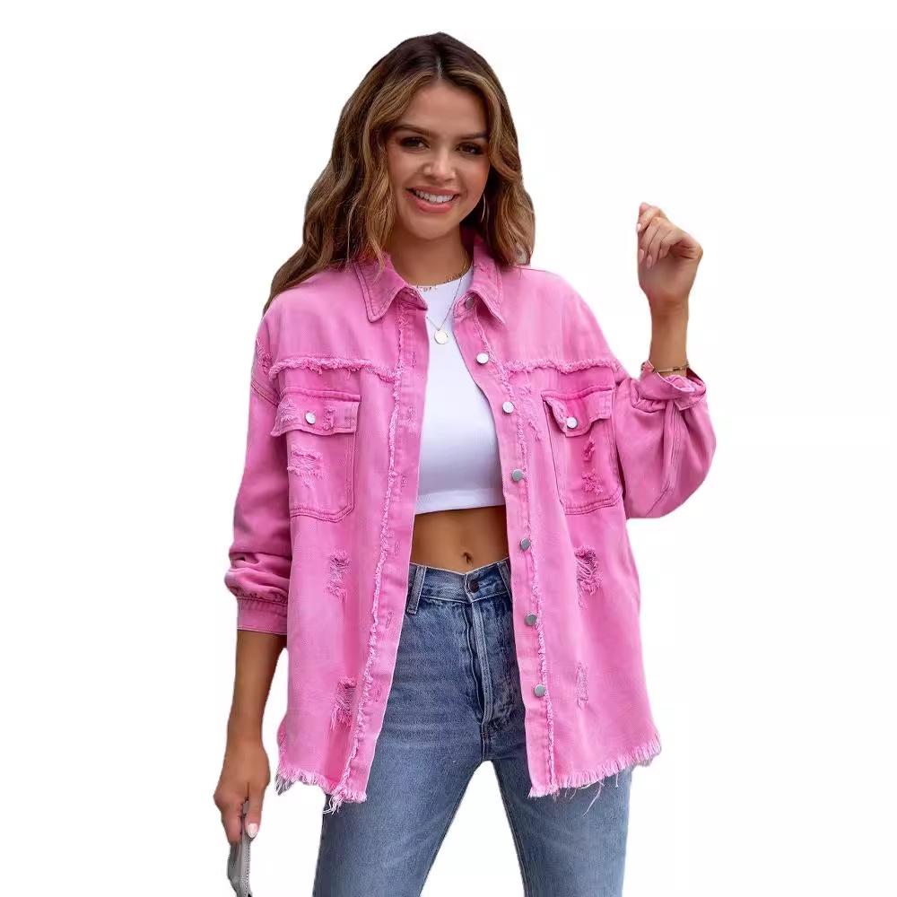 New 2023 Women's Autumn/Winter Denim Cardigan - Solid Color, Single-Breasted Turn-Down Collar Shirt Jacket