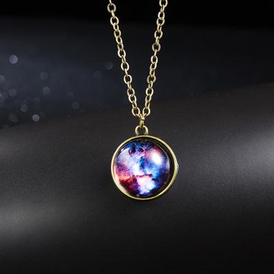Yousheng Pendant Necklace Personality Double Sides Glow In The Dark Vintage Colorful Galaxy Glass Ball Necklace Jewelry Accessory
