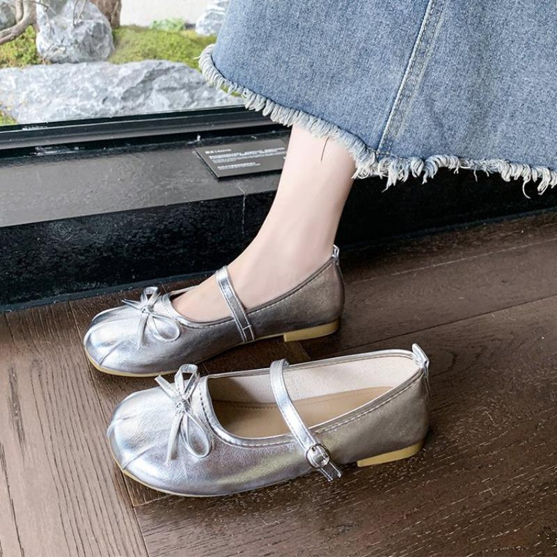 Bow Light Mouth Single Shoes Summer New One-word Belt Mary Jane Shoes with Skirt Women's Shoes