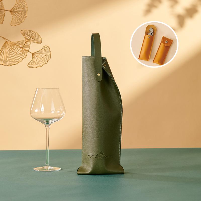 Luxury Customizable Red Wine Leather Gift Bag for Single Bottle