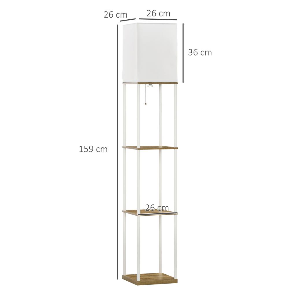 Modern Metal Floor Lamp With Shelves 3 Layer Shelf Tall Standing Lamp With Fabric Lampshade Pull Chain Switch For Living Room Bedroom Bulb Not