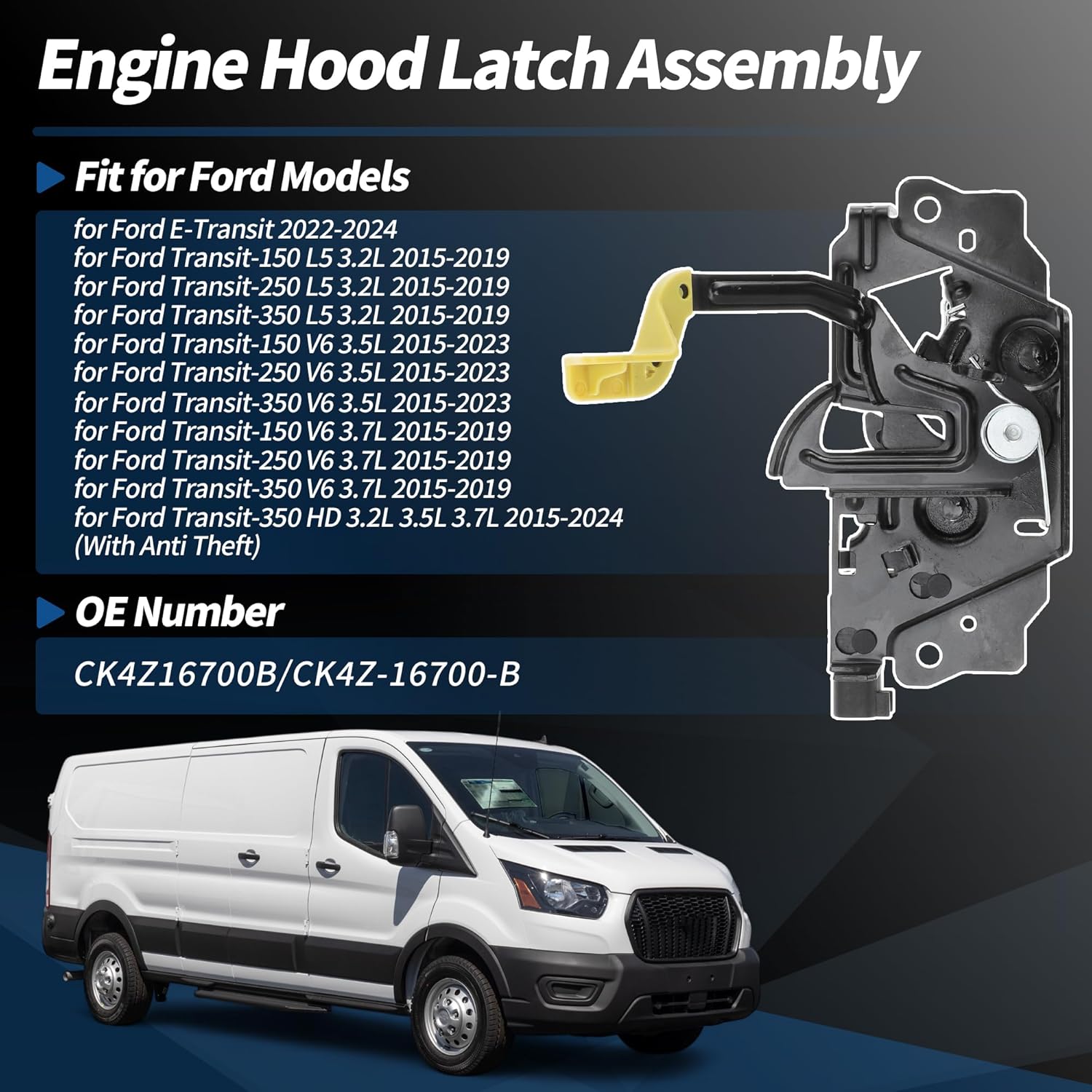 

Замок капота в сборе для Ford Transit-150 Transit-250 Transit-350 L5 3.2L 2015-2019 Защелка замка капота Отпирание № CK4Z16700B
