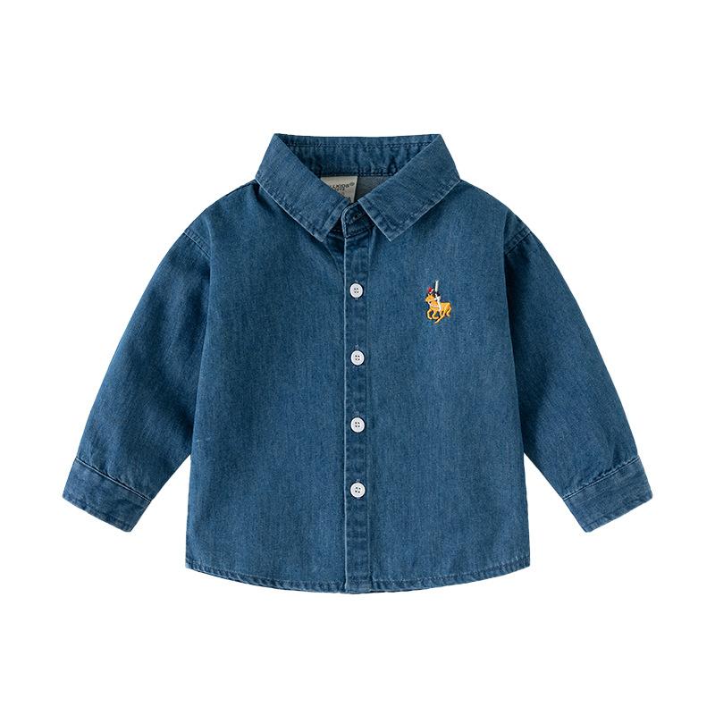 Boys Denim Shirt 2025 Autumn New Spring and Autumn Baby Long-sleeved Shirt Korean Version of Children's Top