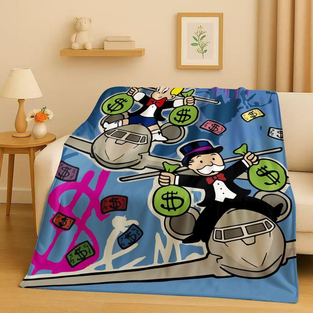 3D Rich Game Monopoly Money Dollar Cartoon Flannel Blanket,Ultra Soft Warm Plush Throw for Home Bedroom Bed Sofa Cover Kids Gift