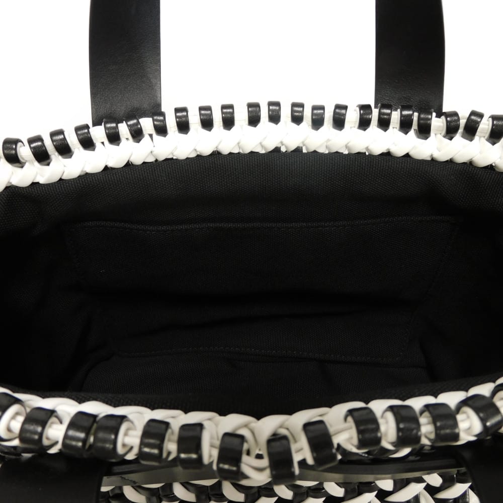 Used Intreccio Woven Tote Bag (12166), 5BA077 2D3N F0967 7922, White, 2-Way Shoulder Bag with Embossed Logo, Black,