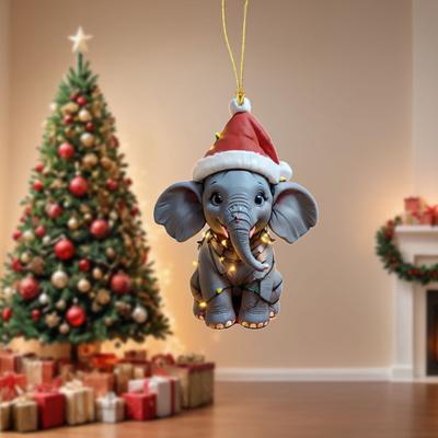 Elefant Weihnachtsanhänger 2D Flacher Acryl Elefant Weihnachtsbaumschmuck Geschenke für Tierliebhaber Frauen Mädchen