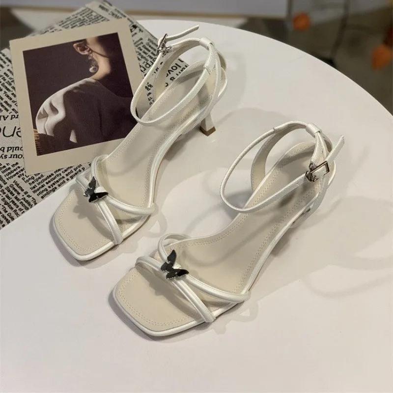 

Fashion Shoes Female 2025 Brand Buckle Strap Women s Sandals Fashion Butterfly-knot Summer Dress Best Seller Open Toe Heeled Sandals 34 бежевый