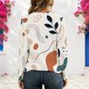 Women Plus Size V Neck Long Sleeve Eyelet Chain Lace Up Curved Hem Printed Top