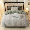 Cute Cartoon Strawberry Printed Duvet Cover Coral Fleece Autumn Winter Bed 4 Piece Set Wear Resistant Machine Washable Bedding