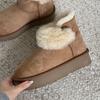 Winter new fur integrated wooden buckle short tube thick-soled warm cotton shoes women's one-buckle wool snow boots