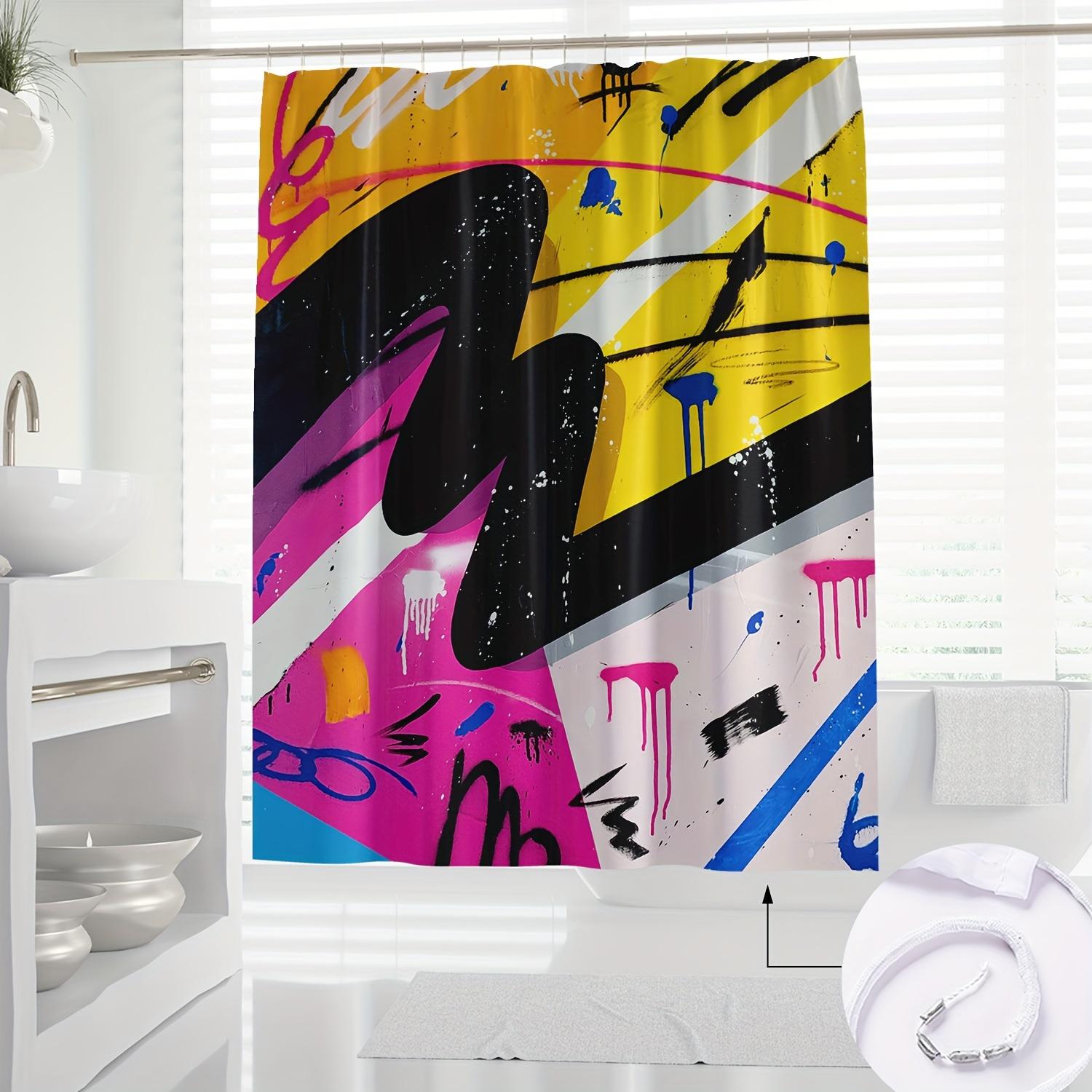 

1Pc Modern Abstract Graffiti Art Shower Curtain - Polyester Bathroom Decor With Vibrant Colors, Machine Washable, Includes Hooks W60H190(CM)-1 Pcs
