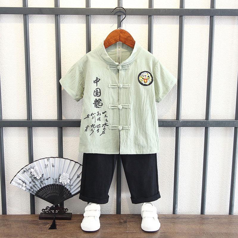 Boys Summer Hanbok Suit Chinese Style Baby Anniversary Dress Full Moon Week Clothes Ancient Costume Fu Style Breathable Performance Outfit