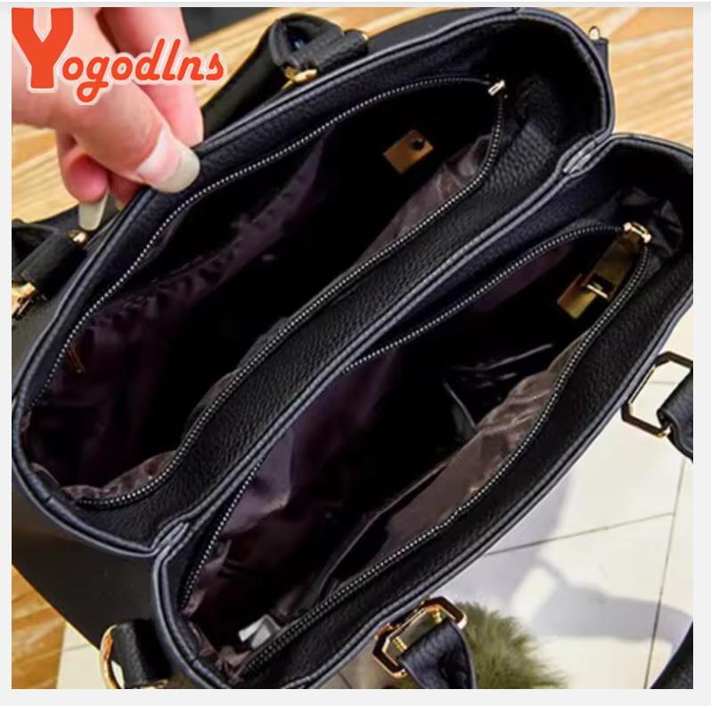 Yogodlns Women Beading Pendant Handbag Ladies Embossed Shoulder Bag Ladies Messenger Bag Hairball Bags High Quality Bag