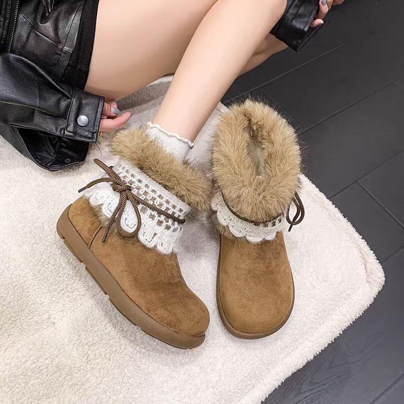 Student Snow Boots Women's Shoes Non-slip 2025 New Piled Thickened Snow Boots Girls Winter Fluffy Cotton Shoes Women's Shoes