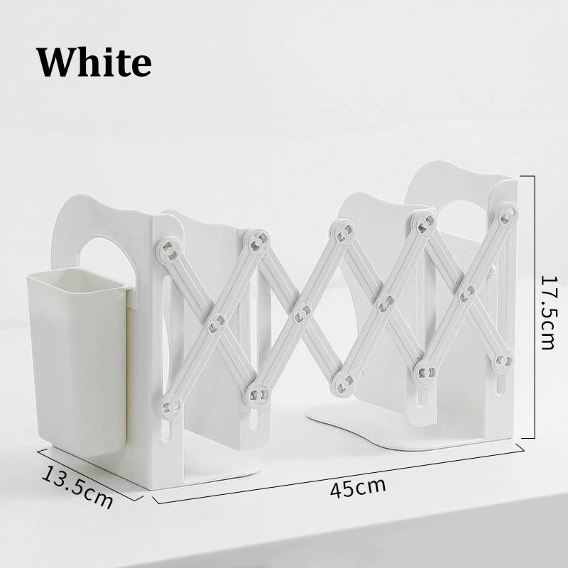 Retractable Bookends with Pen Holder Foldable Adjustable Desktop Book Stand Integrated Desk Book Storage Organizer
