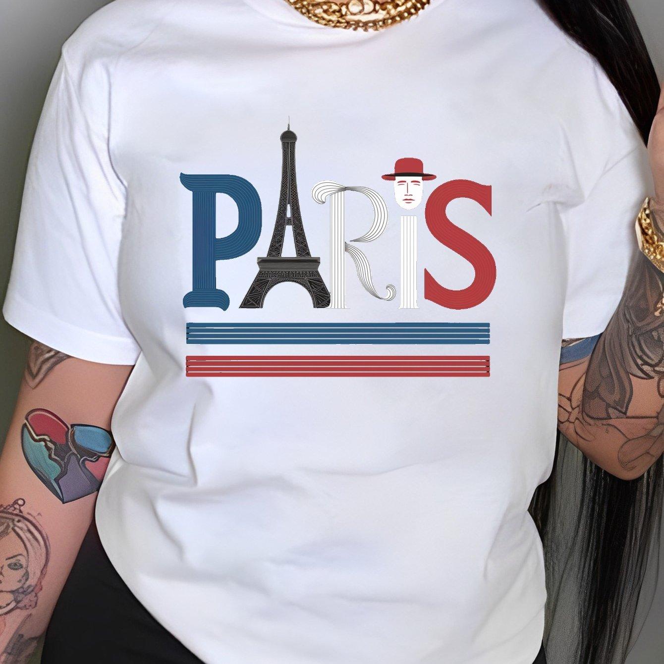 

Модная женская футболка с узором «Париж» удобного кроя — мягкая, дышащая, свободного кроя XL