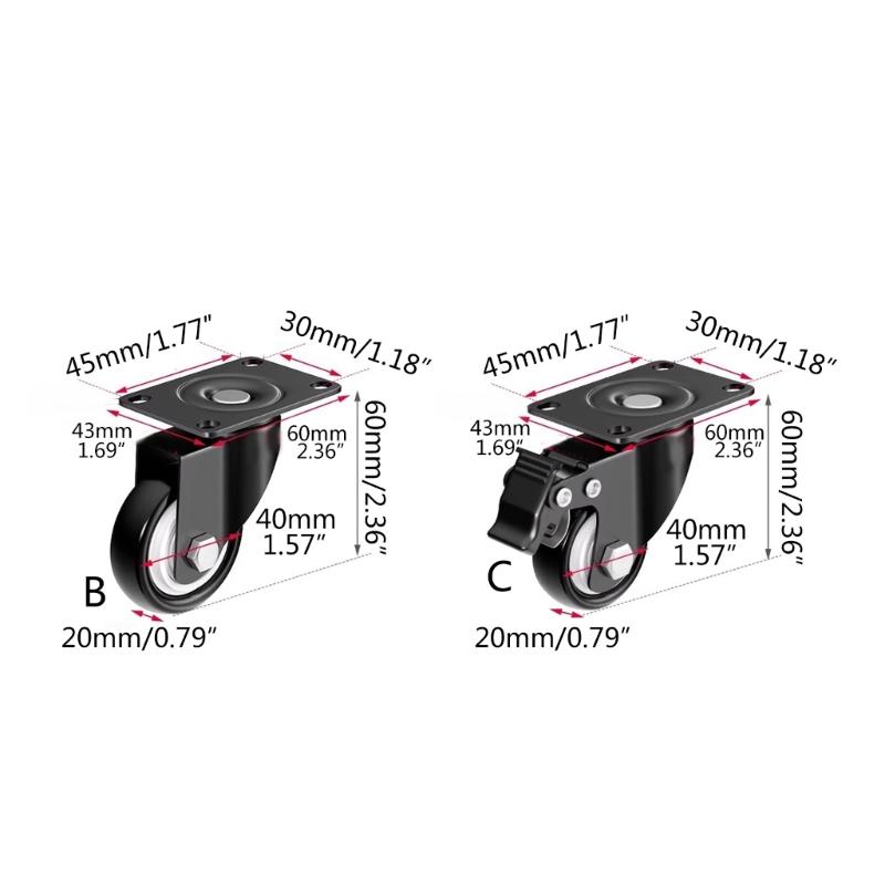 4Pcs Furniture Silents Casters Trolleys Wheels Swivels Plate Casters Heavy Duty Casters Wheels with Double Ball Bearing