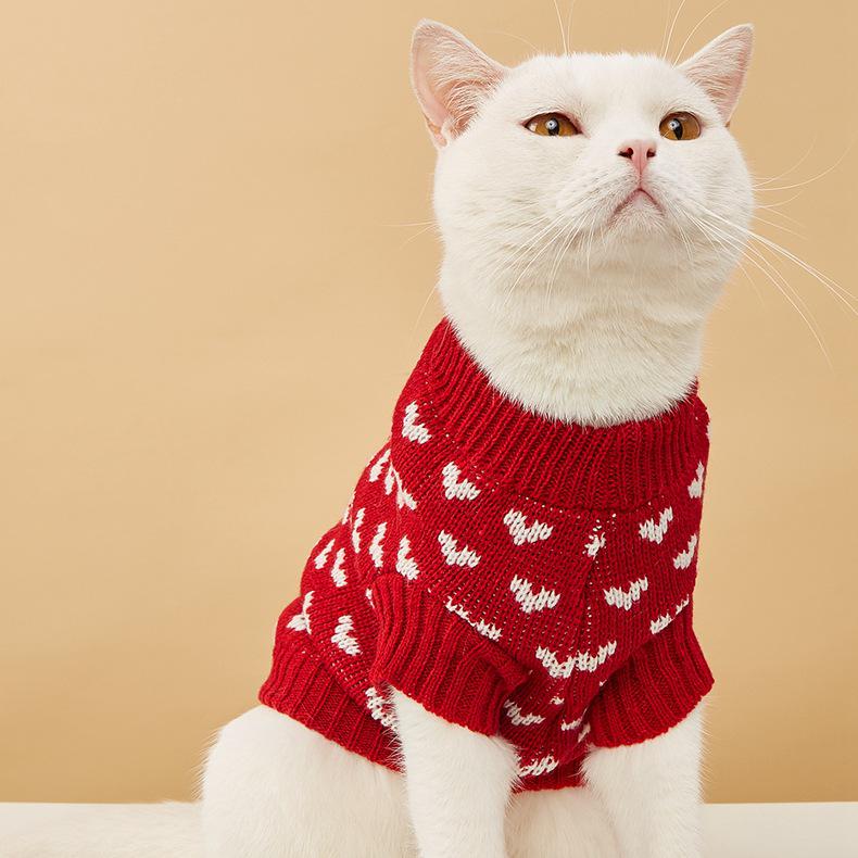 Pet Peach Heart Slim Fit Dog Sweater, Round Neck