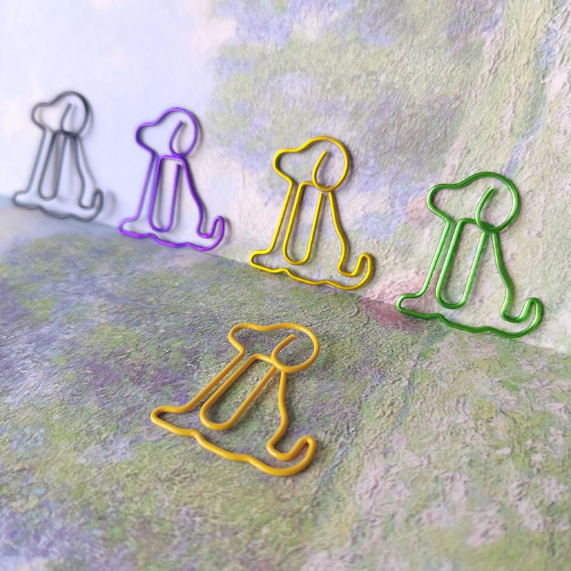 Colored Dog-Shaped Paperclip Set - Metal Cartoon Office Clips