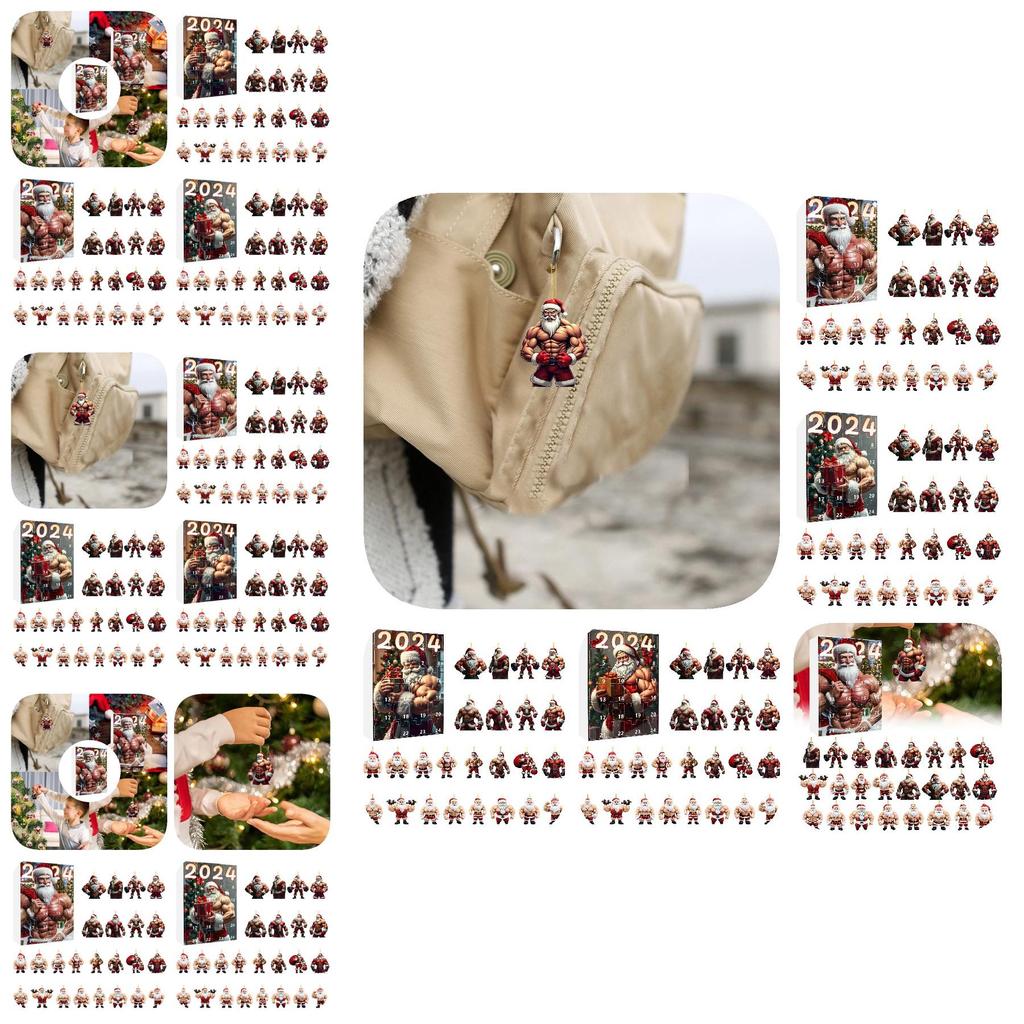 Unique Muscular Santa Claus Acrylic Christmas Ornament Mini Blind Box Set Ideal For Festive Decor