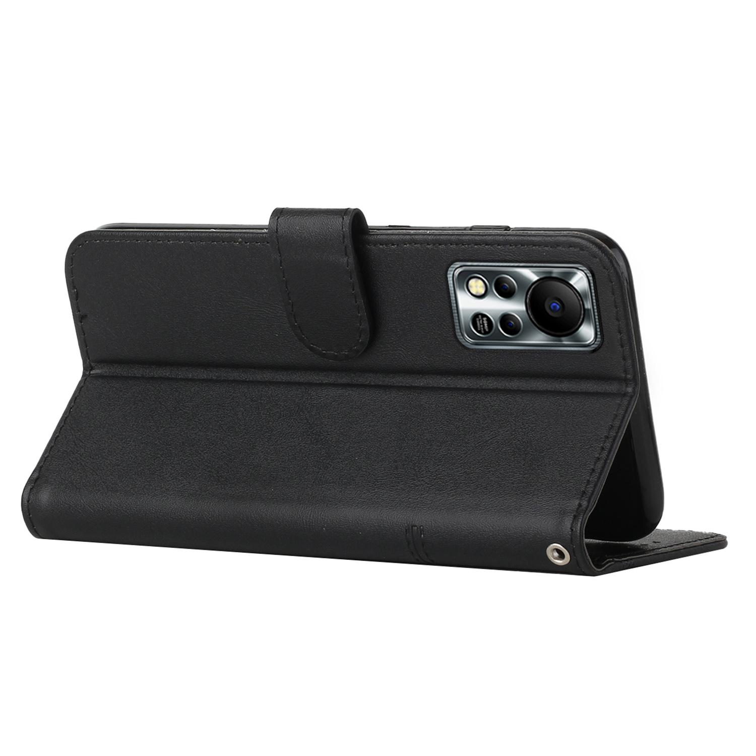 

For Infinix Hot 11s NFC 4G Stitching PU Leather Flip Phone Case Stand Full Body Protective Wallet Cover with Strap Black
