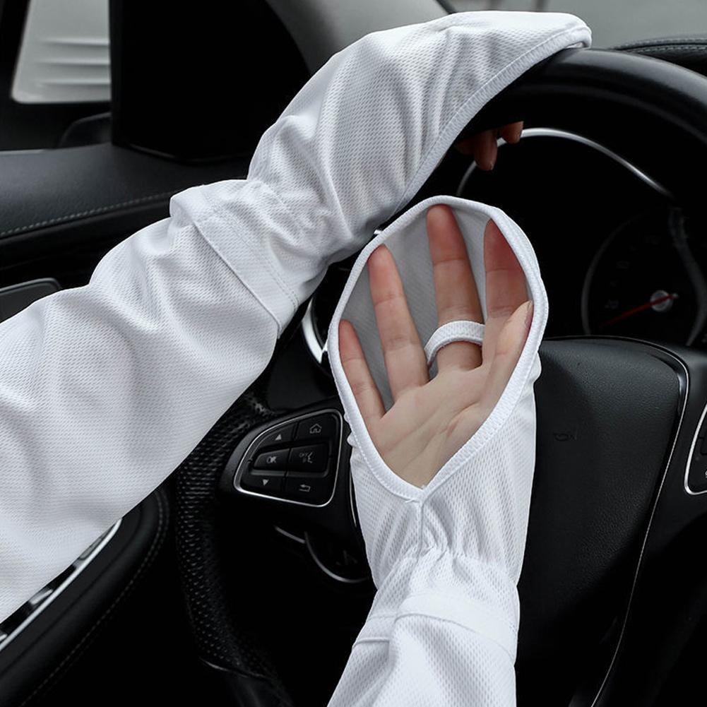 Jednobarevné velké rukavice z ledového hedvábí Dámské řidičské sluneční rukávy Volné prodyšné chrániče paží UV venkovní podkolenky