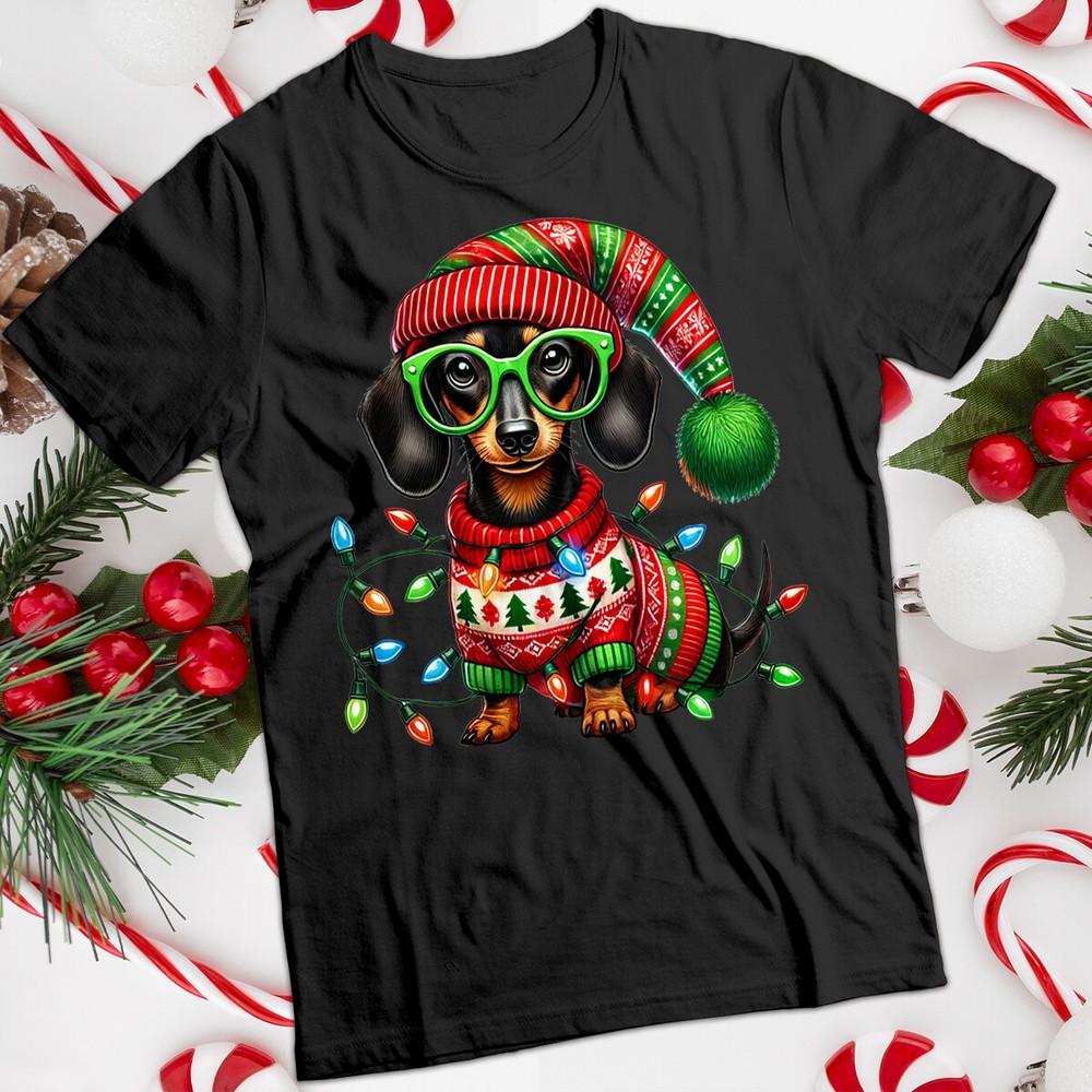 

Funny Ugly Mens and Womens Dachshund Christmas T-Shirt Tee #MC 4XL