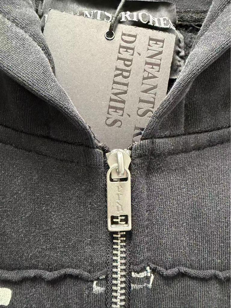 Bluza z kapturem drugiej generacji w stylu vintage z przetarciami, dziurami i pineskami - 1090g Melancholiczna Bogata Edycja