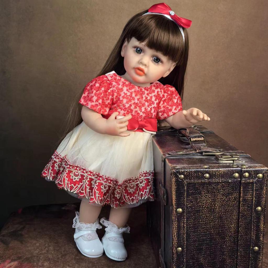 Lifelike Reborn Baby Dolls 22 Inch Realistic Newborn Girl Doll with Brown Long Hair Best Birthday Set for Girls Birthday XAMS Easter Gift
