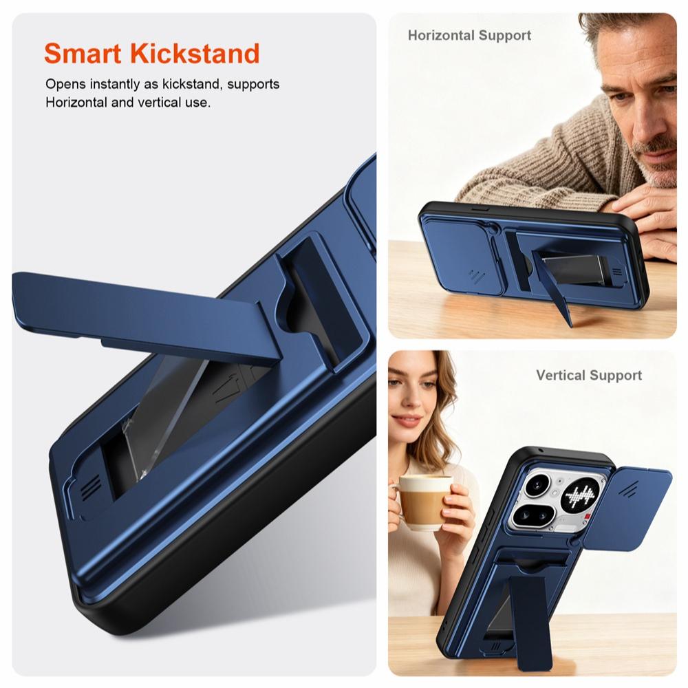 KEYSION Card Slot Holder Bag Phone Case for Nothing Phone 4A Pro Slide Camera Protection Upright Kickstand Shockproof Cover