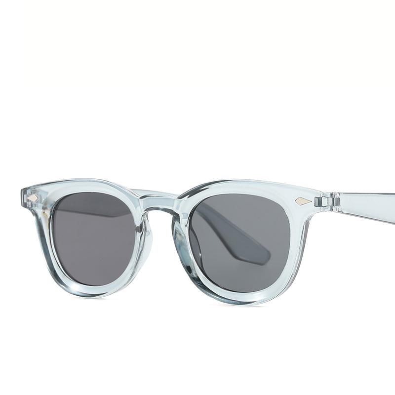 Non-polarized Men Plastic Round Rice Nail Sunglasses Compact and Simple Casual Fashion Style Vintage Punk Shade Rivet Concave Frame Eyewear