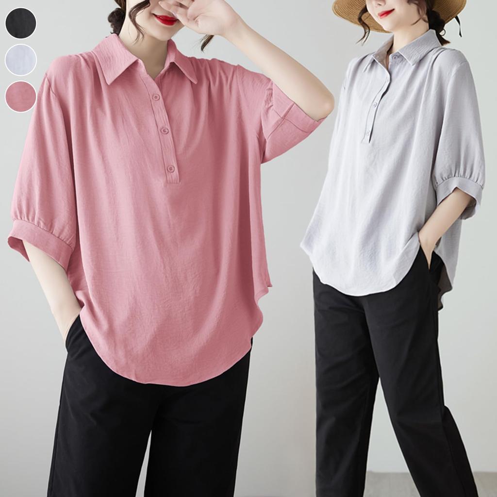 Summer Polo Short Simple Loose Everyday Fall [POGCZMKK] Women's Blouse, Neck, Sleeve, Tuck, Button-Up Shirt, Fit, Slimming, Stylish, Casual, Travel,
