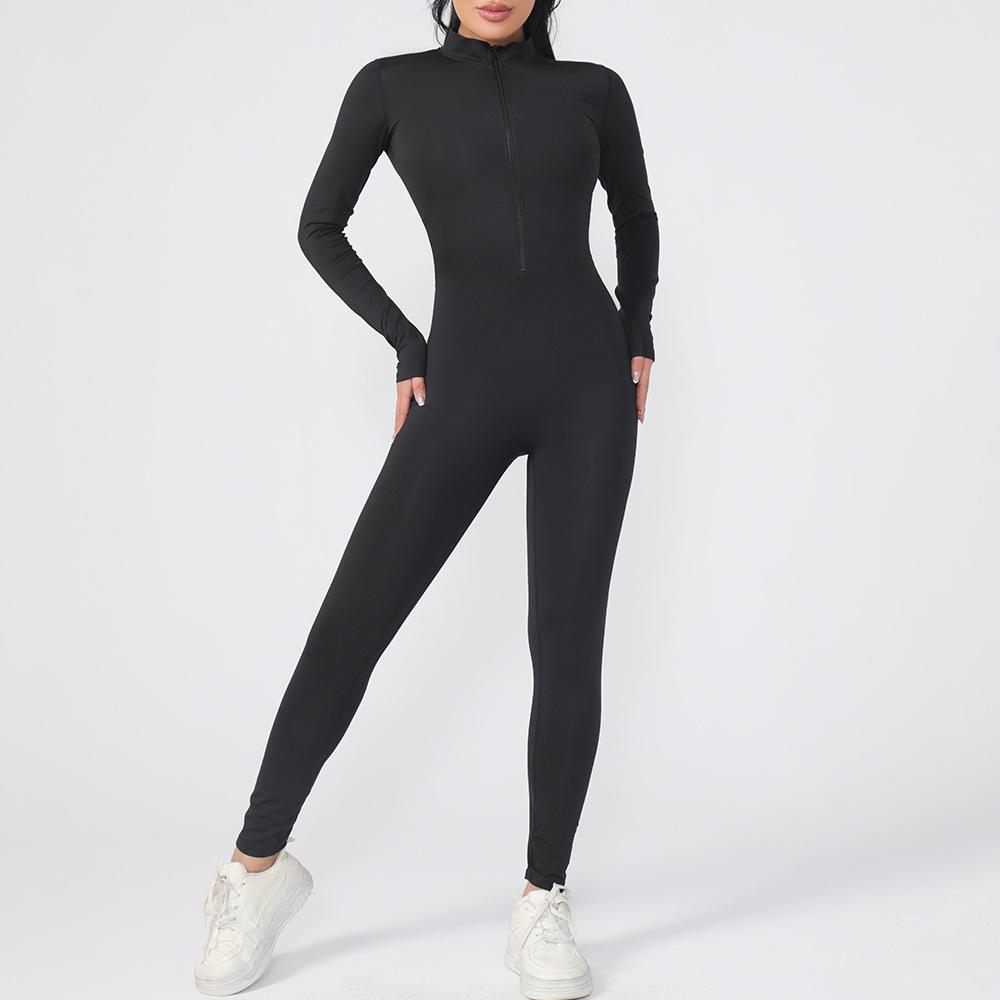 Zipper Jumpsuit: Slimming Long Sleeve Yoga & Fitness Wear
