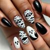 Pegatinas de Uñas Halloween Momia Fantasma Armadura Vendaje Blanco y Negro - 24 Piezas Estilo Broma