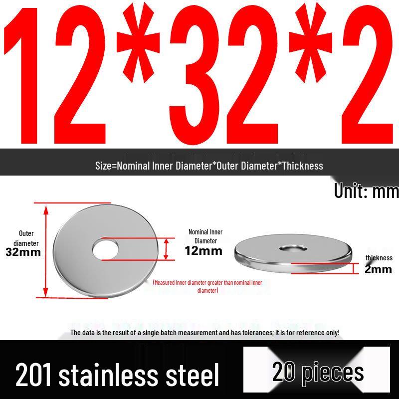 201 Stainless Steel Flat Washer Shim, GB97, Sizes M3 to M30