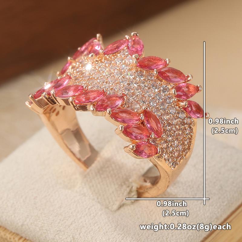 

Luxury Rose Gold Color Inlaid Pink White Cubic Zirconia Ring Exquisite Engagement Wedding Rings for Women Jewelry 10