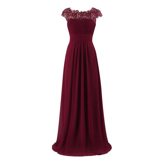 Women's Lace Bridesmaid Dress Cap Sleeve Ruched Round Neck Chiffon Formal Evening Gown A-Line Wedding Guest Maxi Dress for Cocktail Party Prom