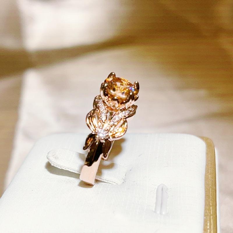 European and American Fashion Micro Diamond Ring Bow Ring Rose Gold Zircon Ring Flower