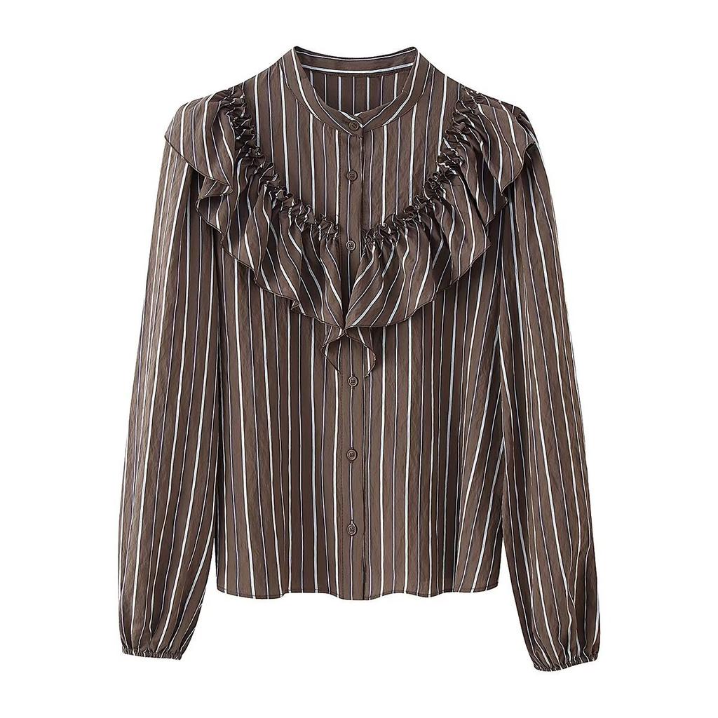 European and American Style New Women's Fashionable Striped Layered Decorative Shirt 2137520