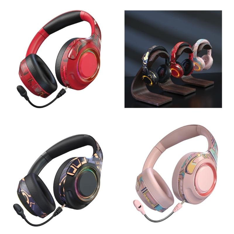 Wireless Gaming Headsets with Noise Cancelling Bluetooth-compatible Over Ear Headphones with Detachable Boom Microphone
