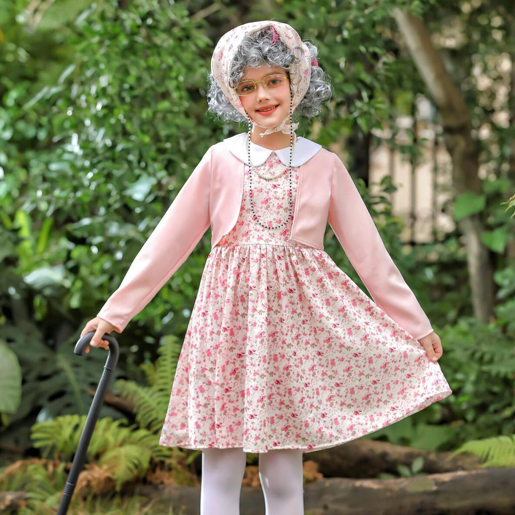 Carnival children's clothing floral skirt 100 days of school grandma suit funny dress cos old woman clothing