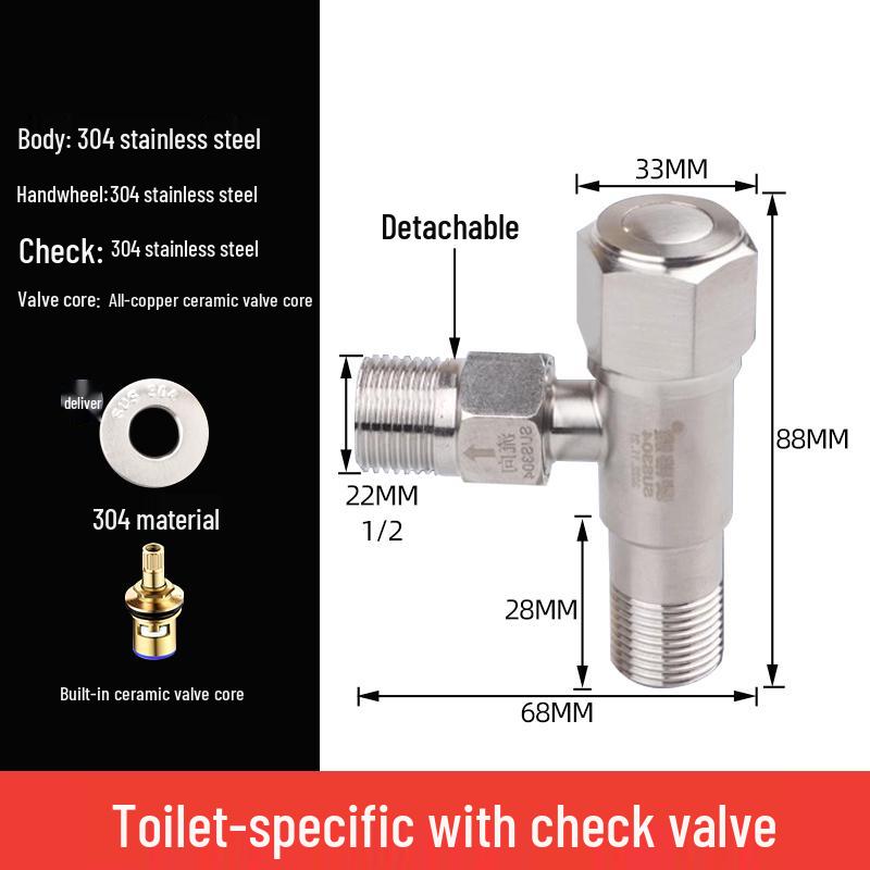 304 Stainless Steel Angle Valve for Cold/Hot Water, Universal 4-Point Household Stop Valve for Water Heaters and Toilets