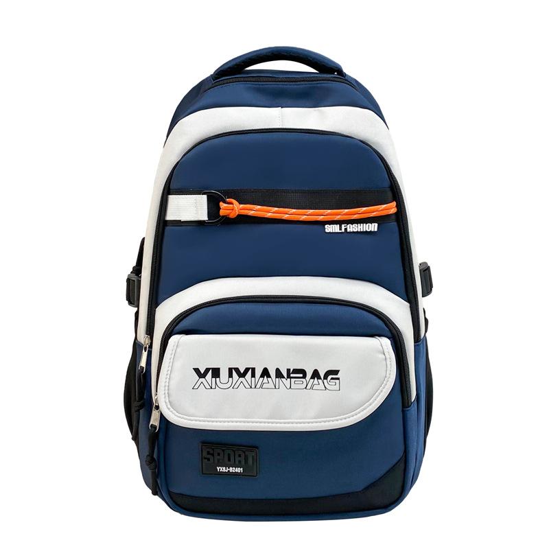 

School bag contrasting color large-capacity school bag trendy versatile travel computer backpack lightweight unisex casual backpack темно-синий
