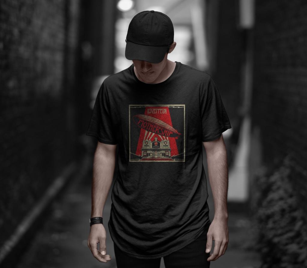 Led Zeppelin Black Unisex Cotton Tshirt Mother Ship Hard Rock Heavy Metal