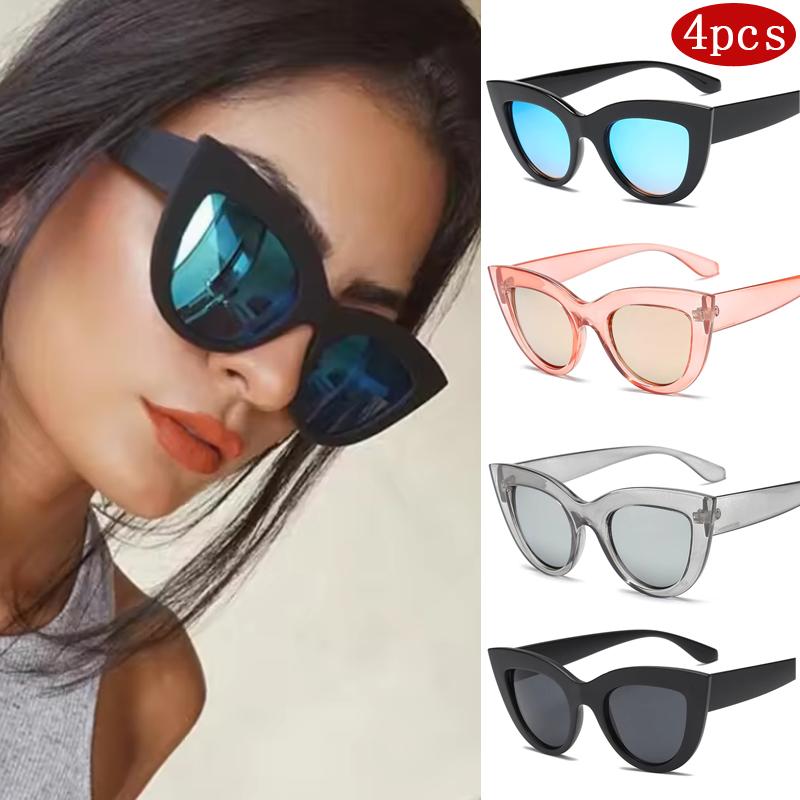 4pcs Fashion Cat Eye Sunglasses Women Gradient UV400 Large Frame Sun Glasses Outdoor Travel Eyewear Brand Design