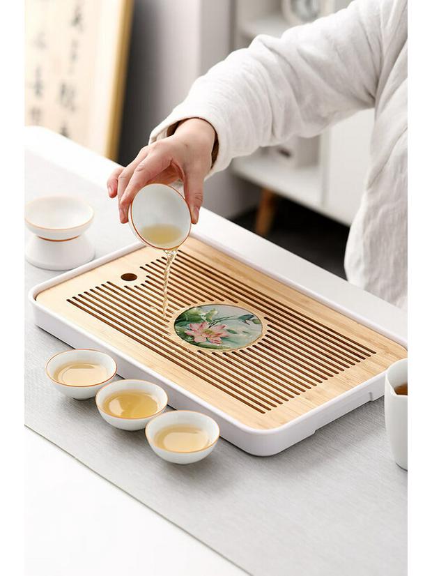 Japanese Style Bamboo Dry Tea Tray with Water Storage