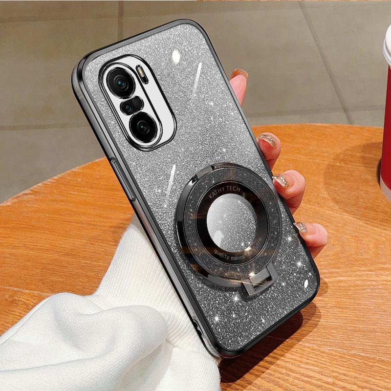 Bling Ring Holder Detachable Glitter Sticker Chromed TPU Case With Stand For Xiaomi Redmi K40 K30 Pro K40S K30S Ultra
