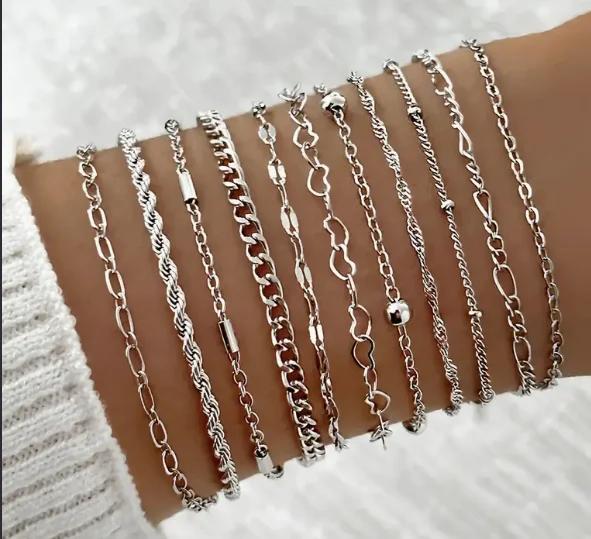 7pcs Vintage Gold Color Daisy Flower Pendant Beaded Bracelet Set for Women Bohemian Star Pearl Bangles Fashion Jewelry Gifts New
