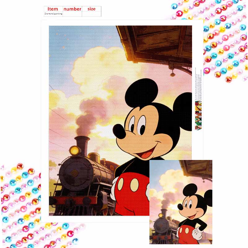 Disney Mickey Mouse Steam Train Diamond Paint Mosaic Art Painting Kit Handmade DIY Home Decor Round 20x30cm